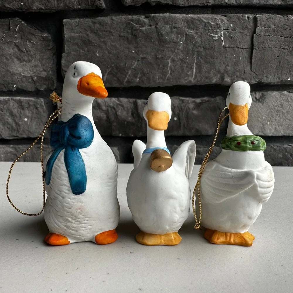 Vintage 90s Homco Country Goose Holiday Christmas Ornament Lot Set of 3 Granny